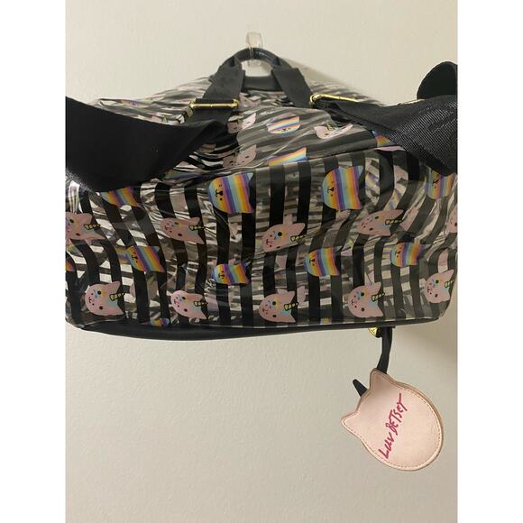 LUV BETSEY JOHNSON‎ Kitty Unicorn Lg Black Striped Clear Backpack NWOT - Picture 8 of 9